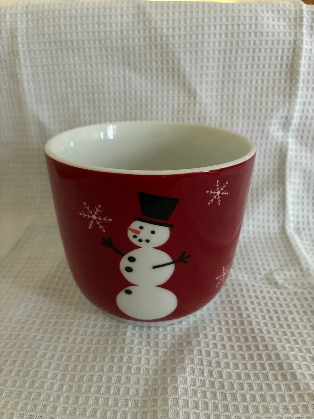 Crate & Barrel Red Christmas Snowman Ceramic Mug